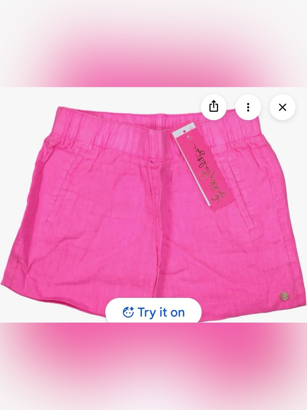Lilly Pulitzer Hot Pink dyed 💯 Linen Elastic Waist Shorts / size Small